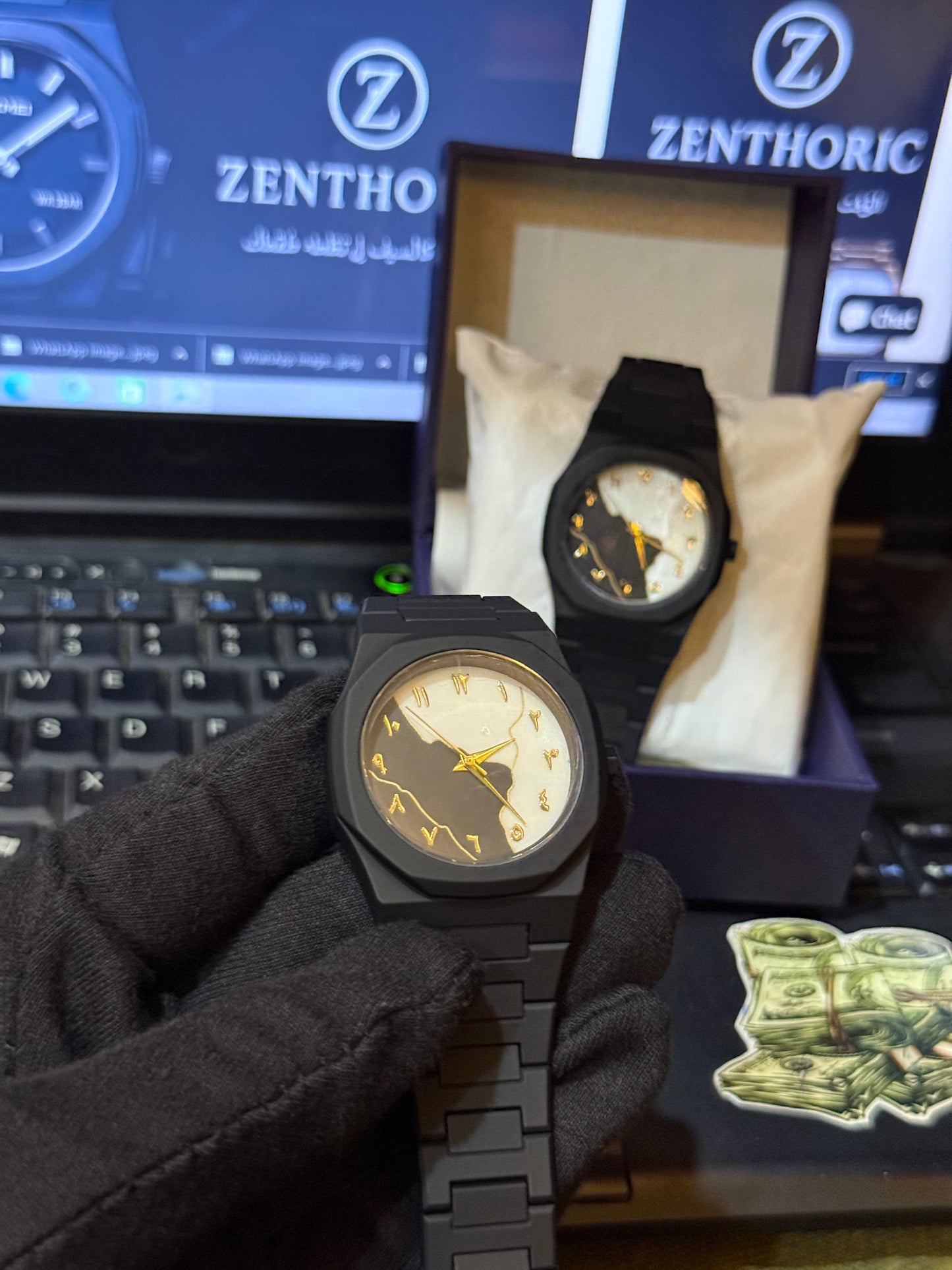 Arabic Black Aura Watch ( Black and white marbel dial)