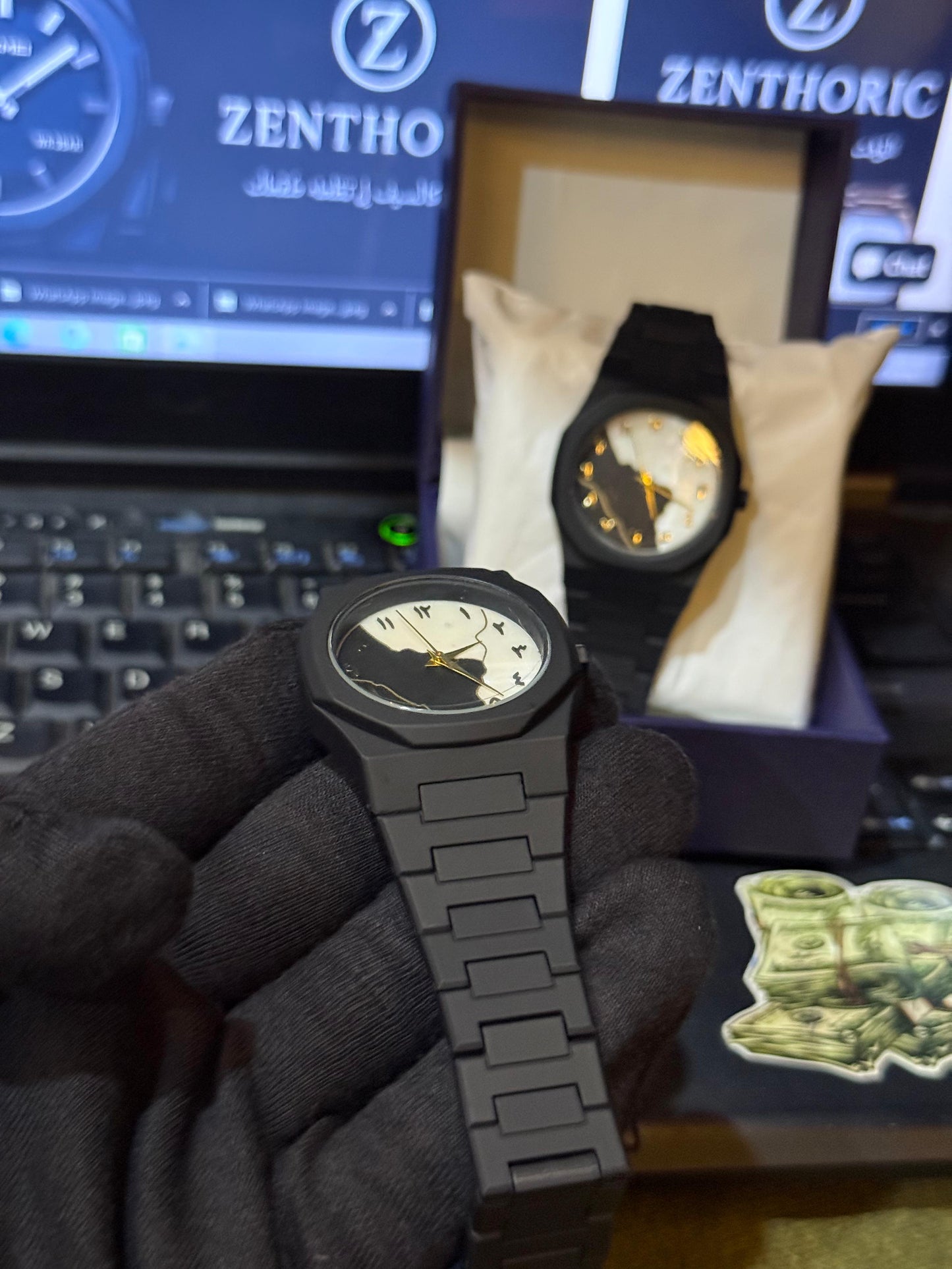 Arabic Black Aura Watch ( Black and white marbel dial)