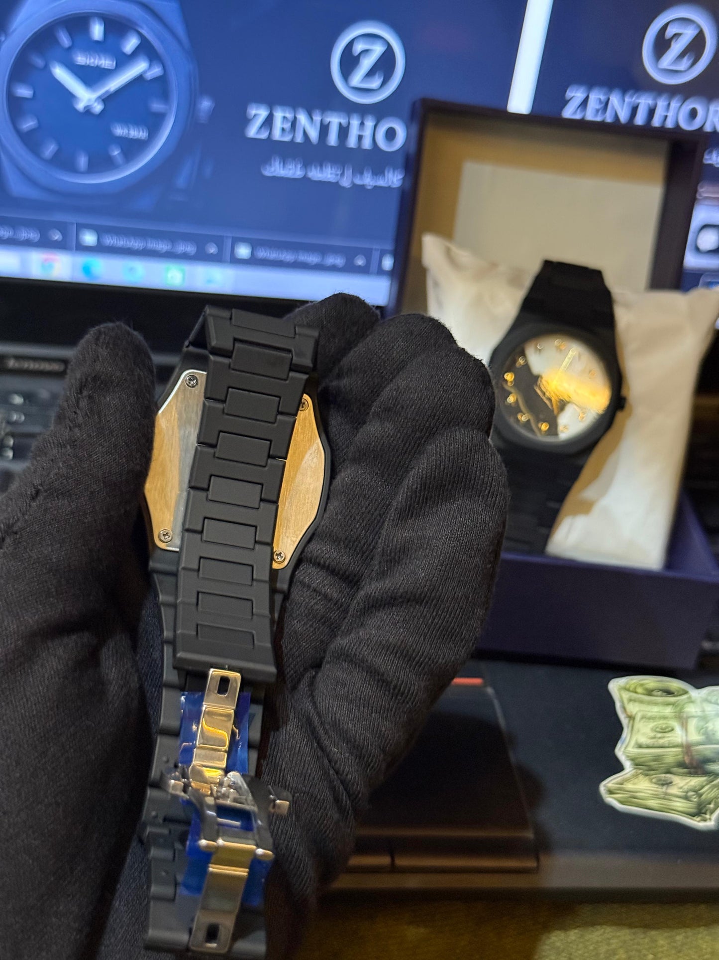 Arabic Black Aura Watch ( Black and white marbel dial)