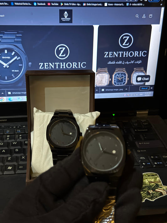 Stainless steel Arabic Black Aura Watch 🖤