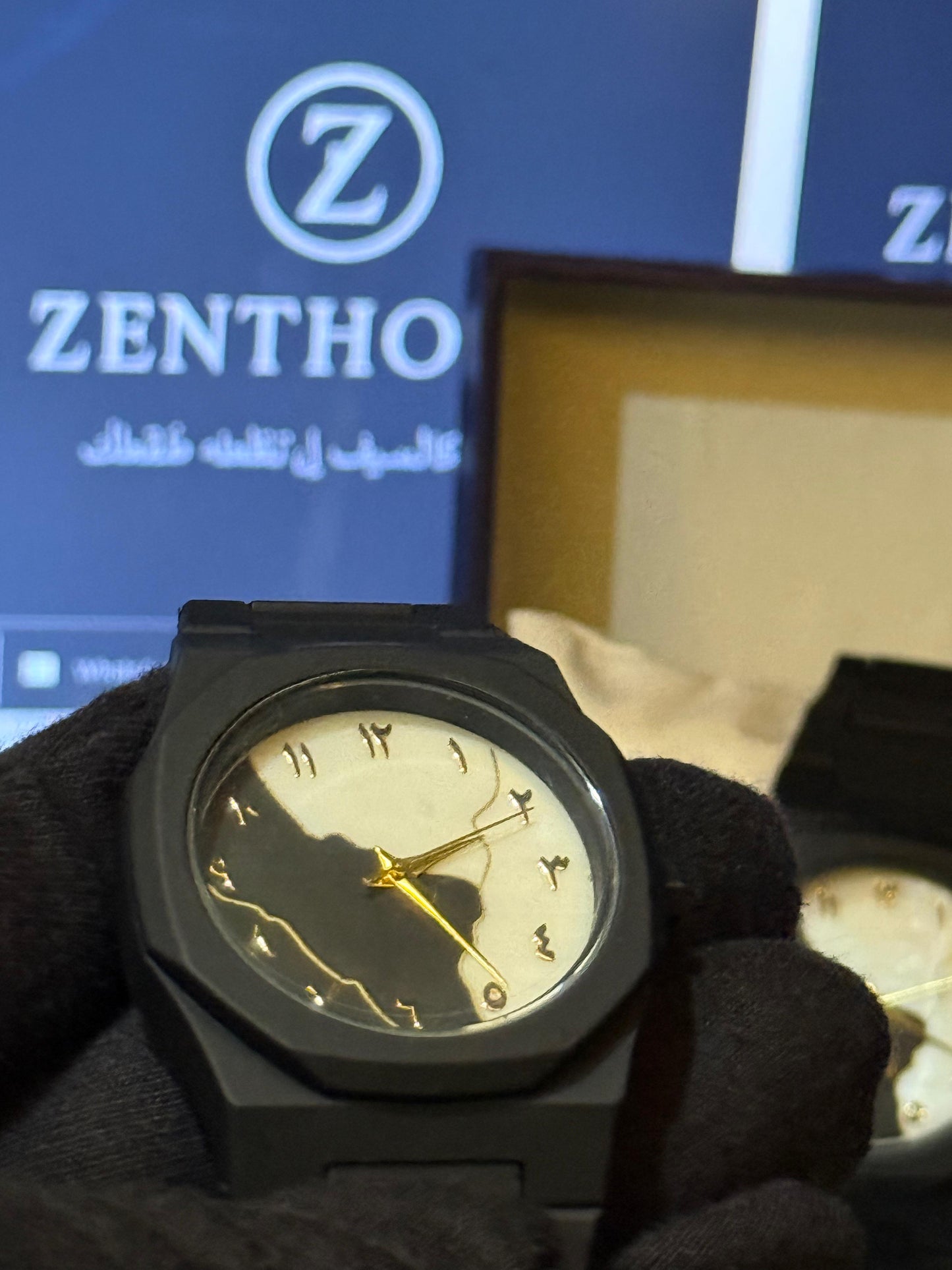 Arabic Black Aura Watch ( Black and white marbel dial)