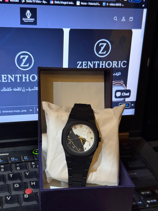 Arabic Black Aura Watch ( Black and white marbel dial)
